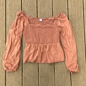Old Navy Women's Rust Smocked Peplum Long-Sleeve Top Off the Shoulder Size Small